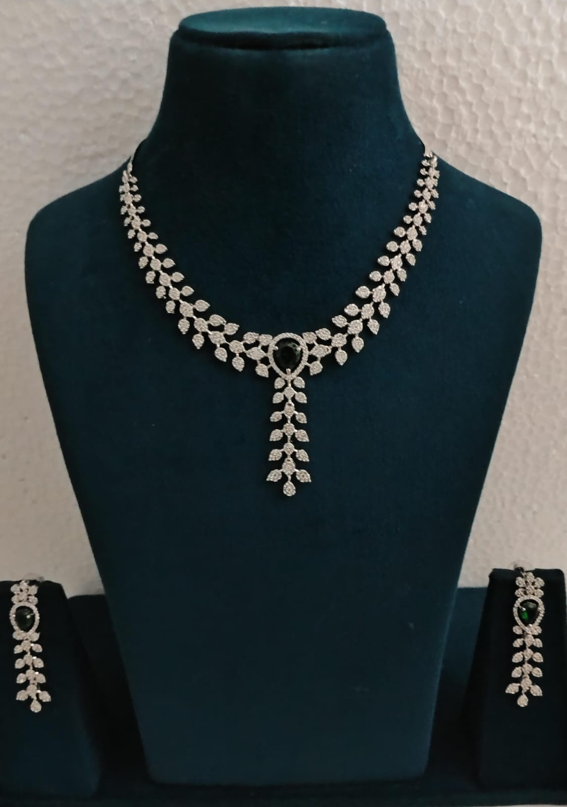 American Diamond Leaf Necklace Set Ambani Fashion Jewellery