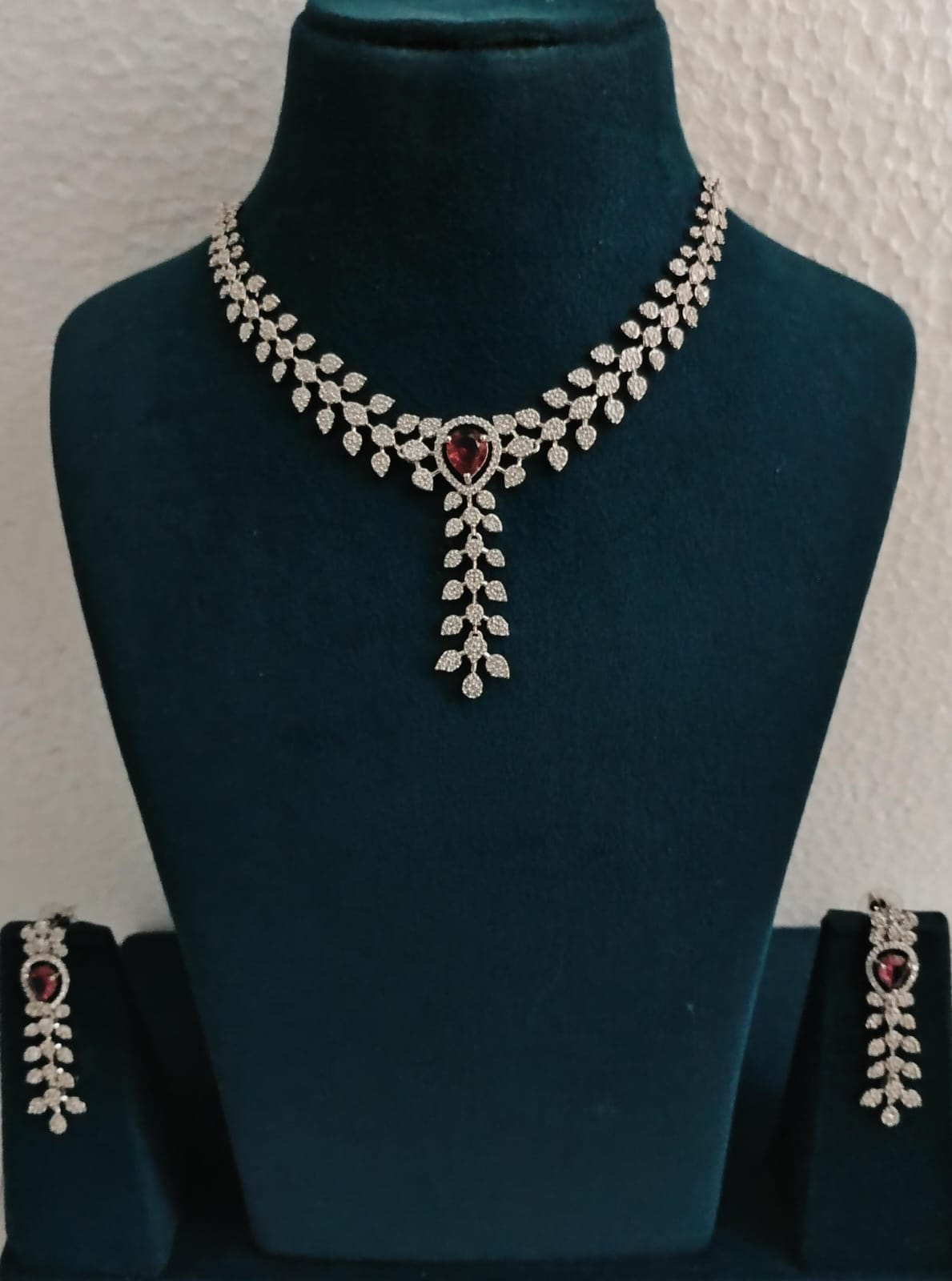 American Diamond Leaf Necklace Set Ambani Fashion Jewellery