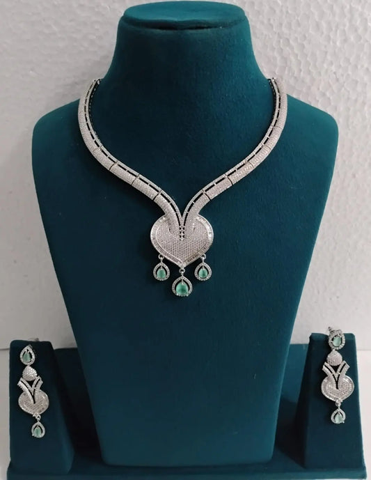 AD Necklace Set Heart Shape Ambani Fashion Jewellery