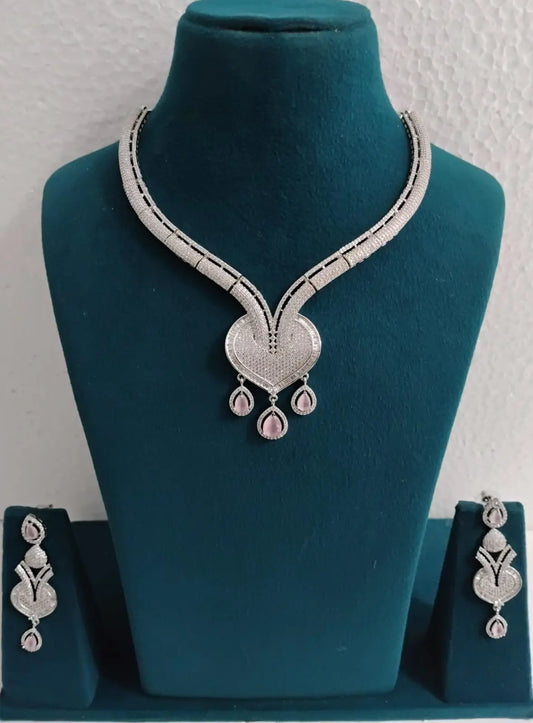 AD Necklace Set Heart Shape Ambani Fashion Jewellery
