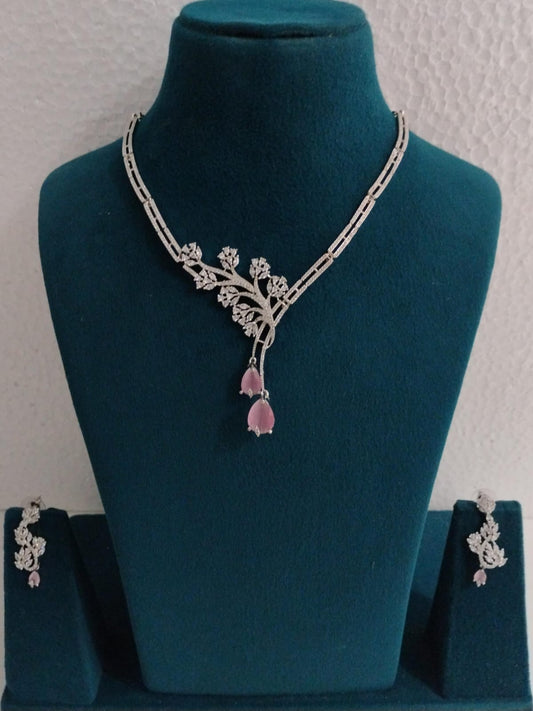 Floral Design American Diamond Necklace Set