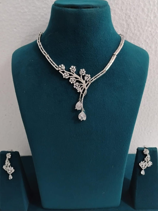 Floral Design American Diamond Necklace Set