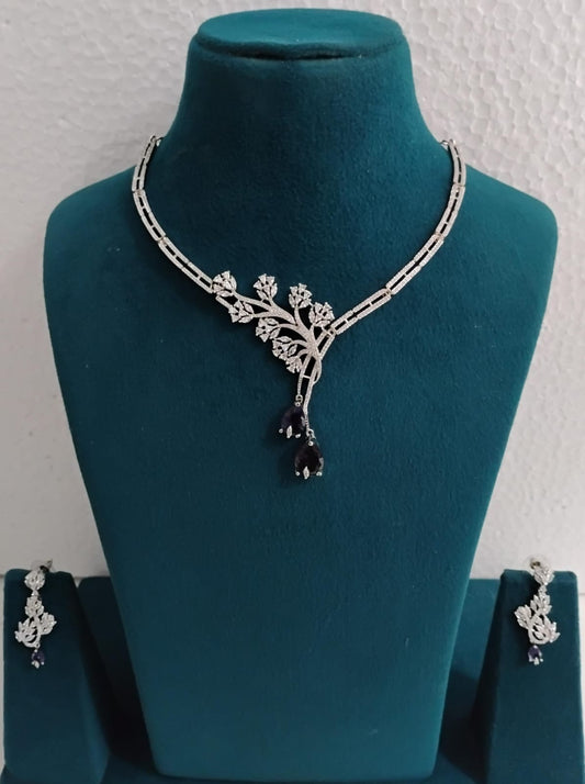 Floral Design American Diamond Necklace Set
