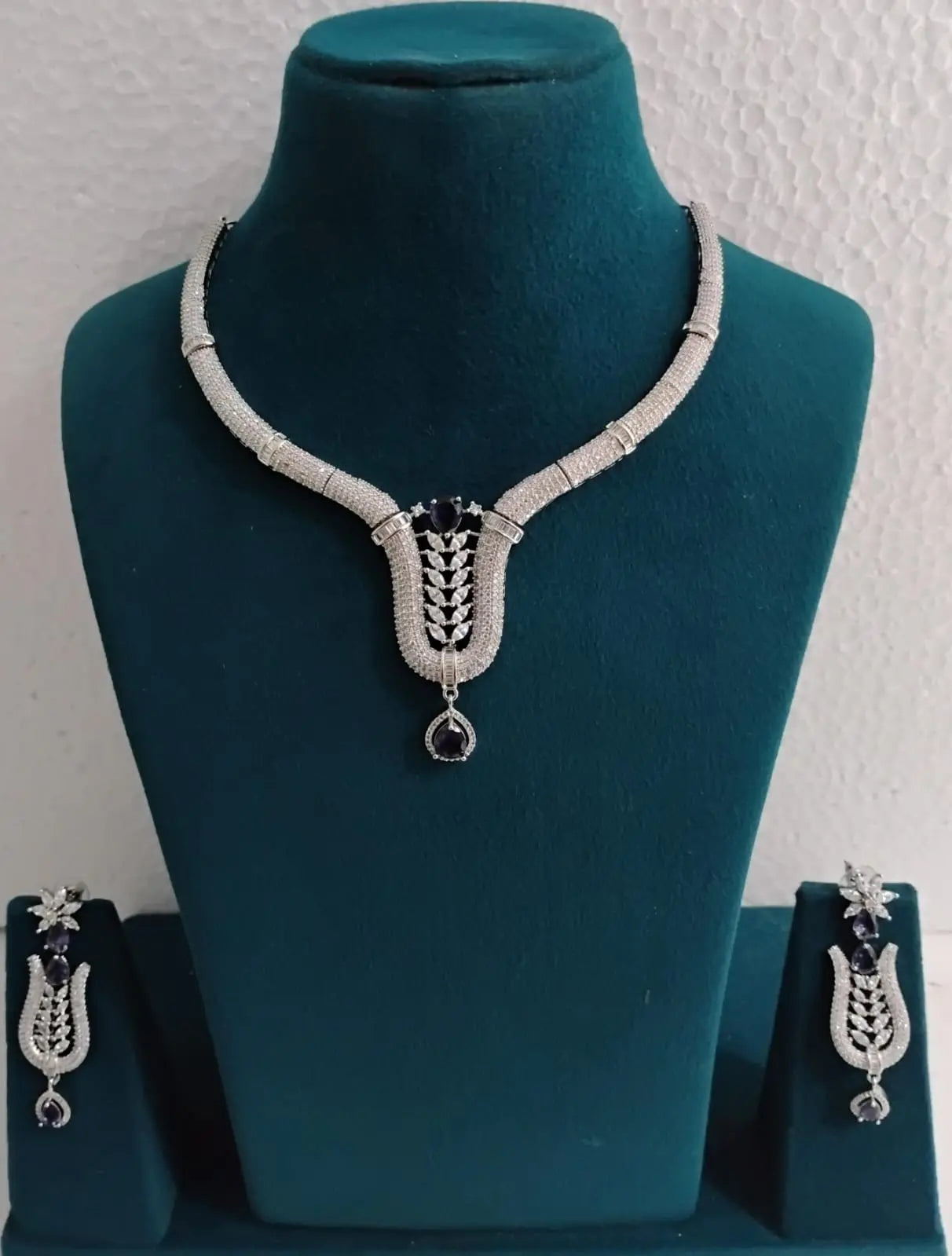 American Diamond Necklace Set Ambani Fashion Jewellery