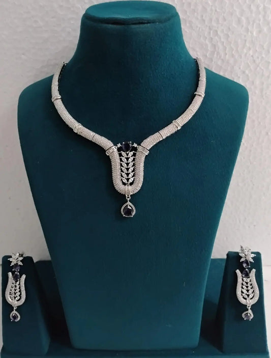 American Diamond Necklace Set Ambani Fashion Jewellery